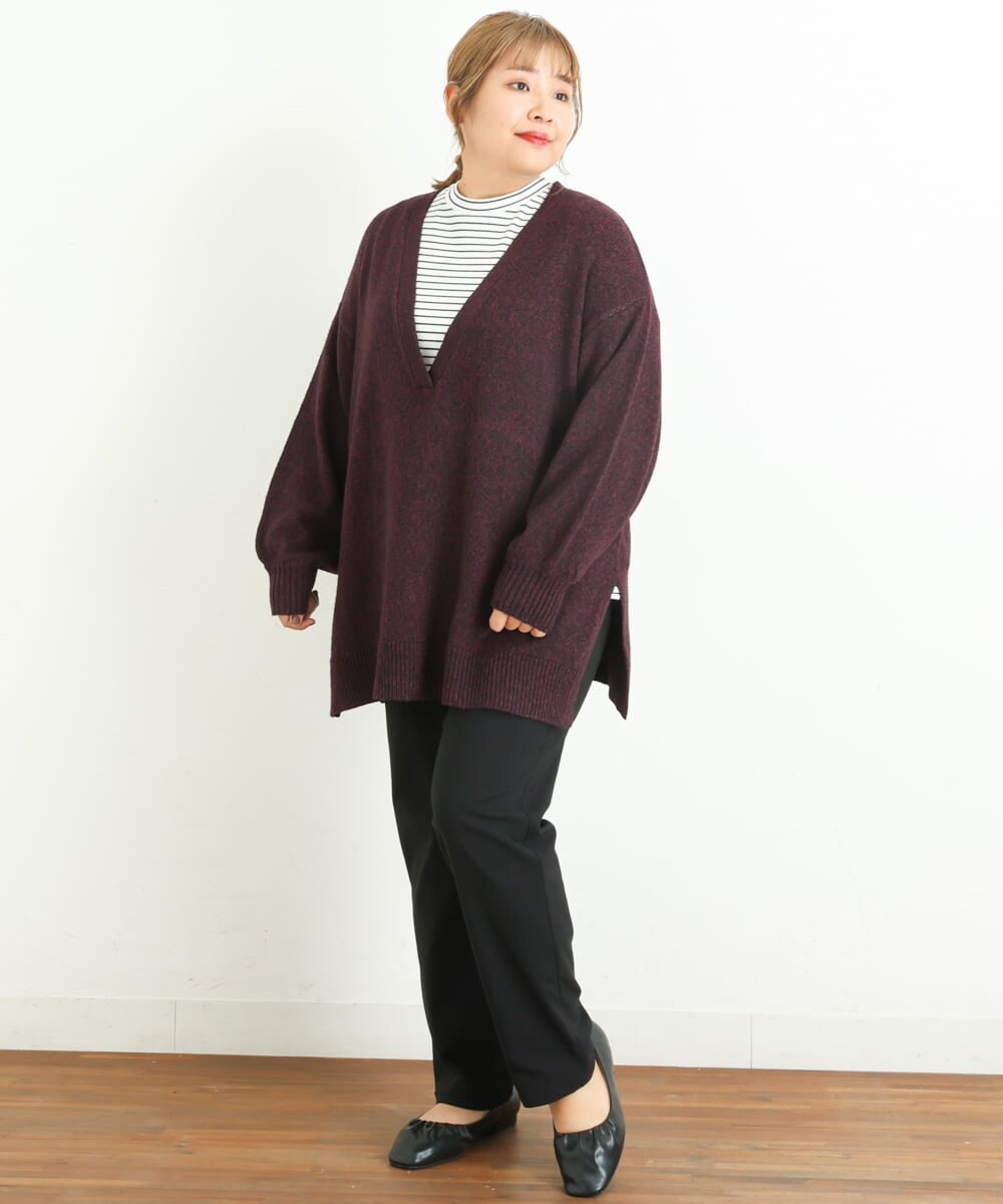 OLLLP22080 eur3(エウルキューブ) 【大きいサイズ】さらさらストレッチ裏起毛ストレートパンツ ブラック(94)