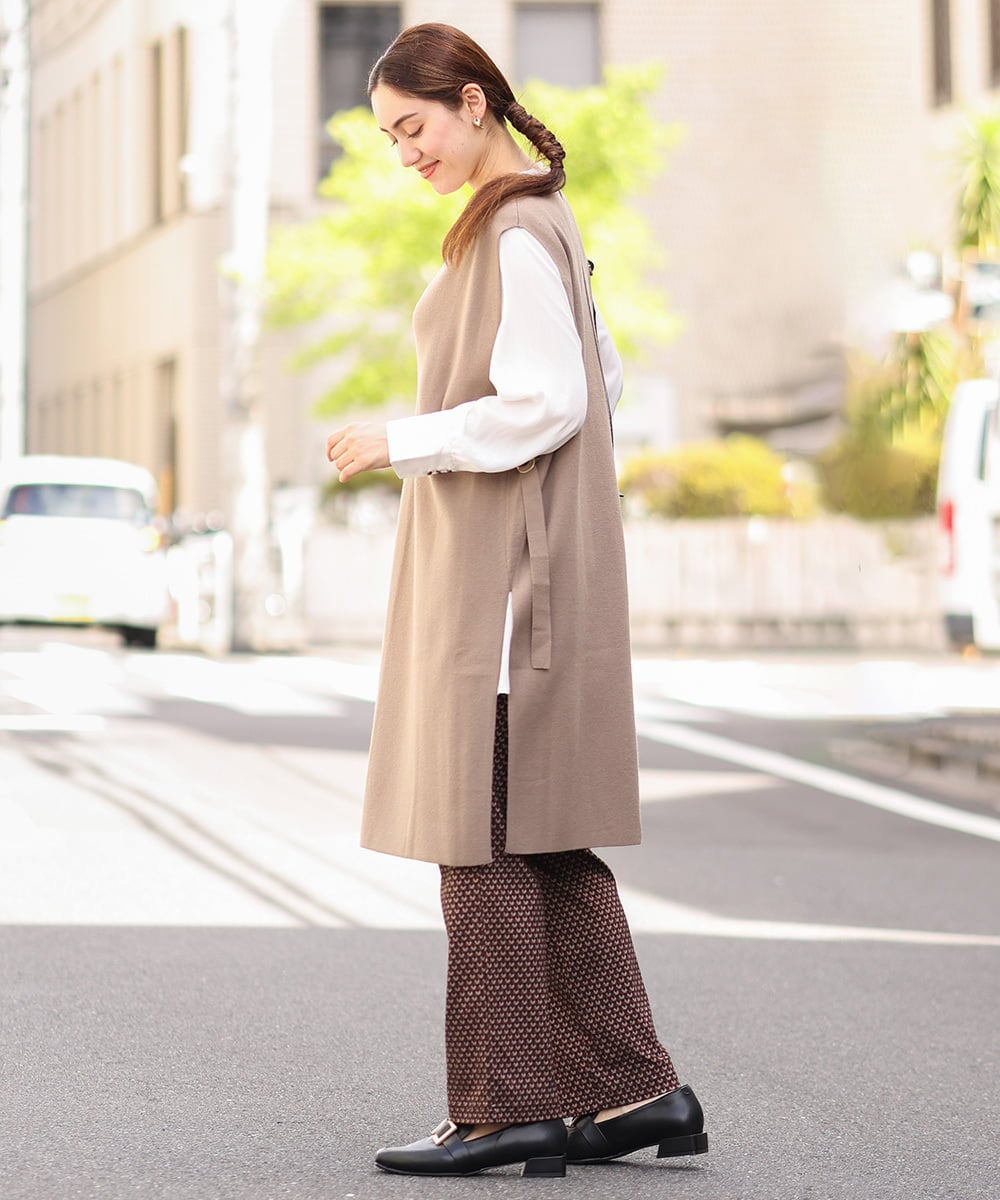 OLLLS10099 eur3(エウルキューブ) 【雑誌掲載】【大きいサイズ】ジャカードストレートパンツ ブラウン(17）