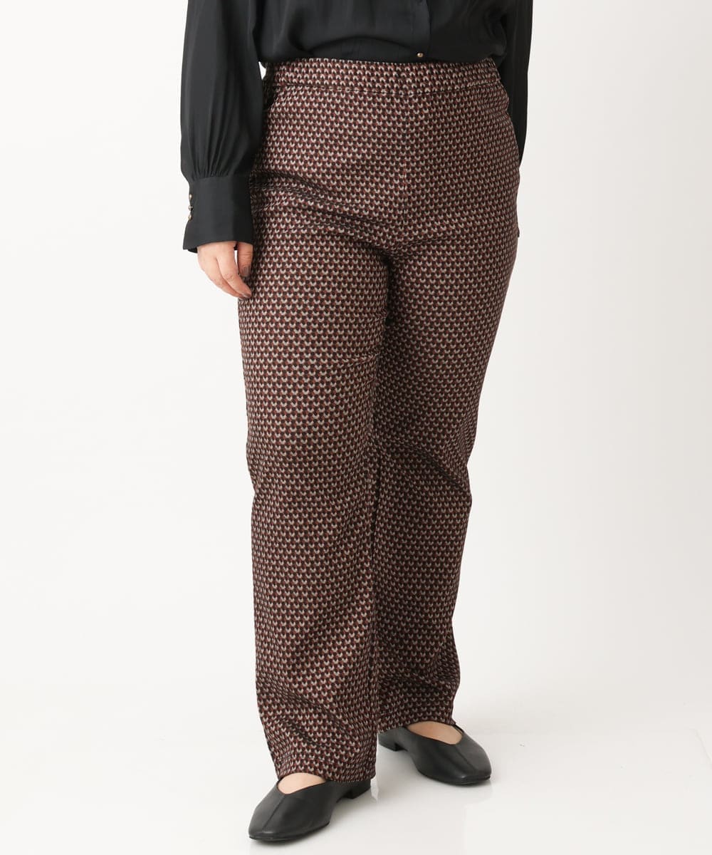 OLLLS10099 eur3(エウルキューブ) 【雑誌掲載】【大きいサイズ】ジャカードストレートパンツ ブラウン(17）