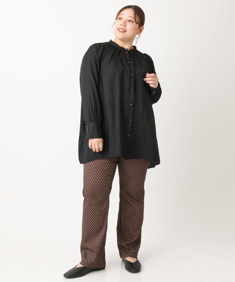 OLLLS10099 eur3(エウルキューブ) 【雑誌掲載】【大きいサイズ】ジャカードストレートパンツ ブラウン(17）