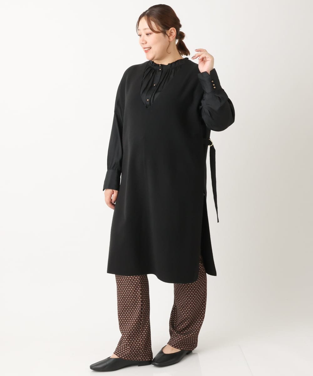 OLLLS10099 eur3(エウルキューブ) 【雑誌掲載】【大きいサイズ】ジャカードストレートパンツ ブラウン(17）
