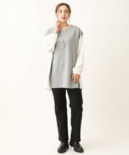 OLLLS10099 eur3(エウルキューブ) 【雑誌掲載】【大きいサイズ】ジャカードストレートパンツ ブラック(94)