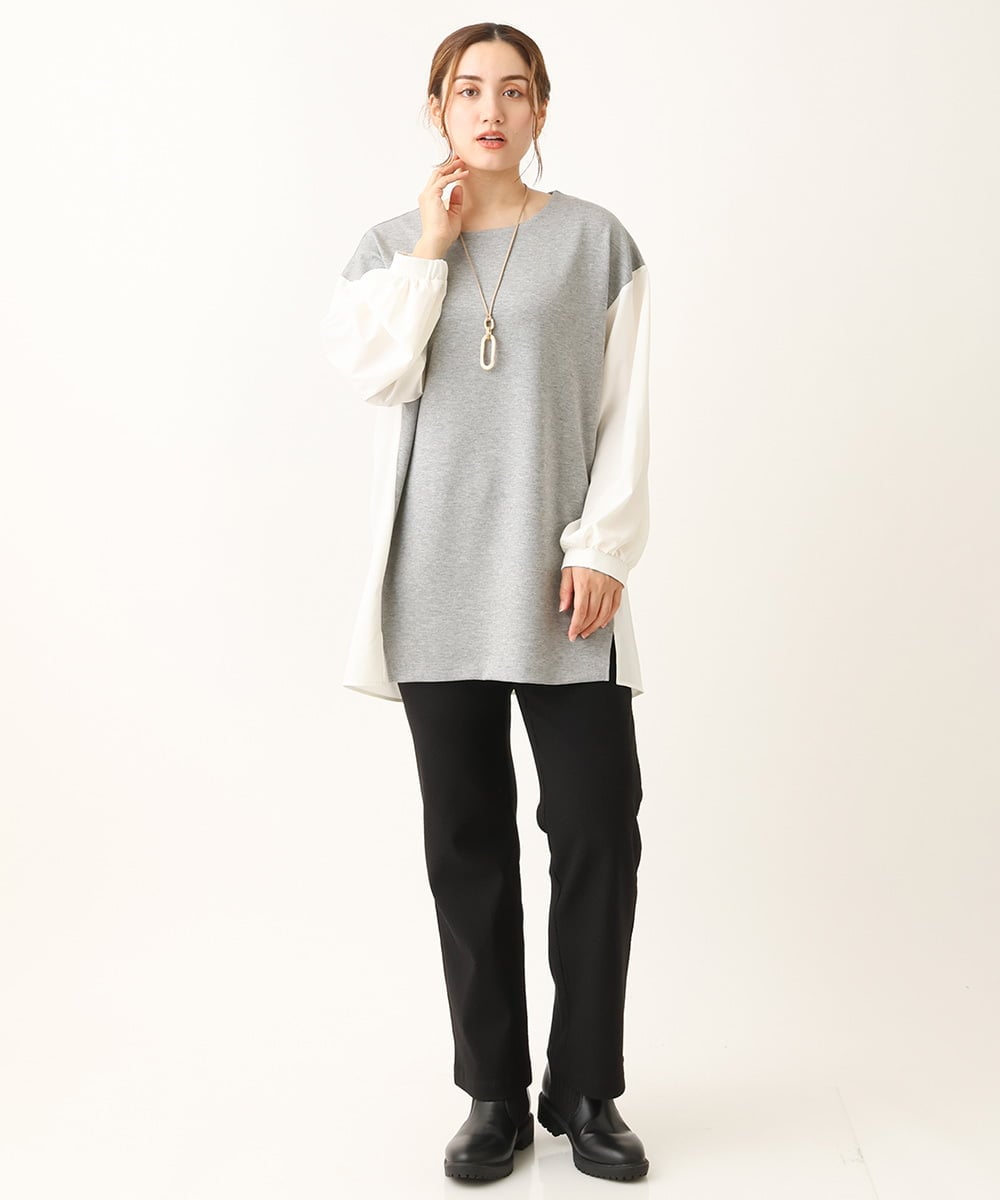 OLLLS10099 eur3(エウルキューブ) 【雑誌掲載】【大きいサイズ】ジャカードストレートパンツ ブラック(94)