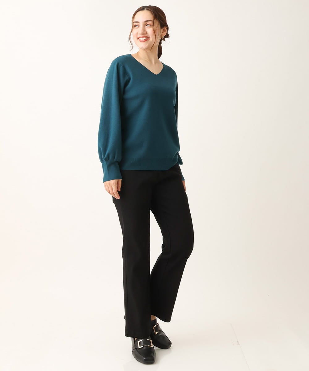 OLLLS10099 eur3(エウルキューブ) 【雑誌掲載】【大きいサイズ】ジャカードストレートパンツ ブラック(94)