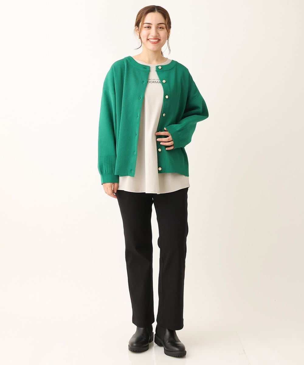 OLLLS10099 eur3(エウルキューブ) 【雑誌掲載】【大きいサイズ】ジャカードストレートパンツ ブラック(94)