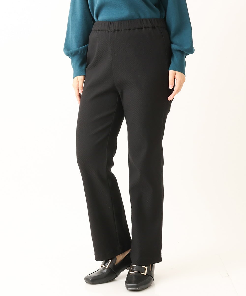 OLLLS10099 eur3(エウルキューブ) 【雑誌掲載】【大きいサイズ】ジャカードストレートパンツ ブラック(94)