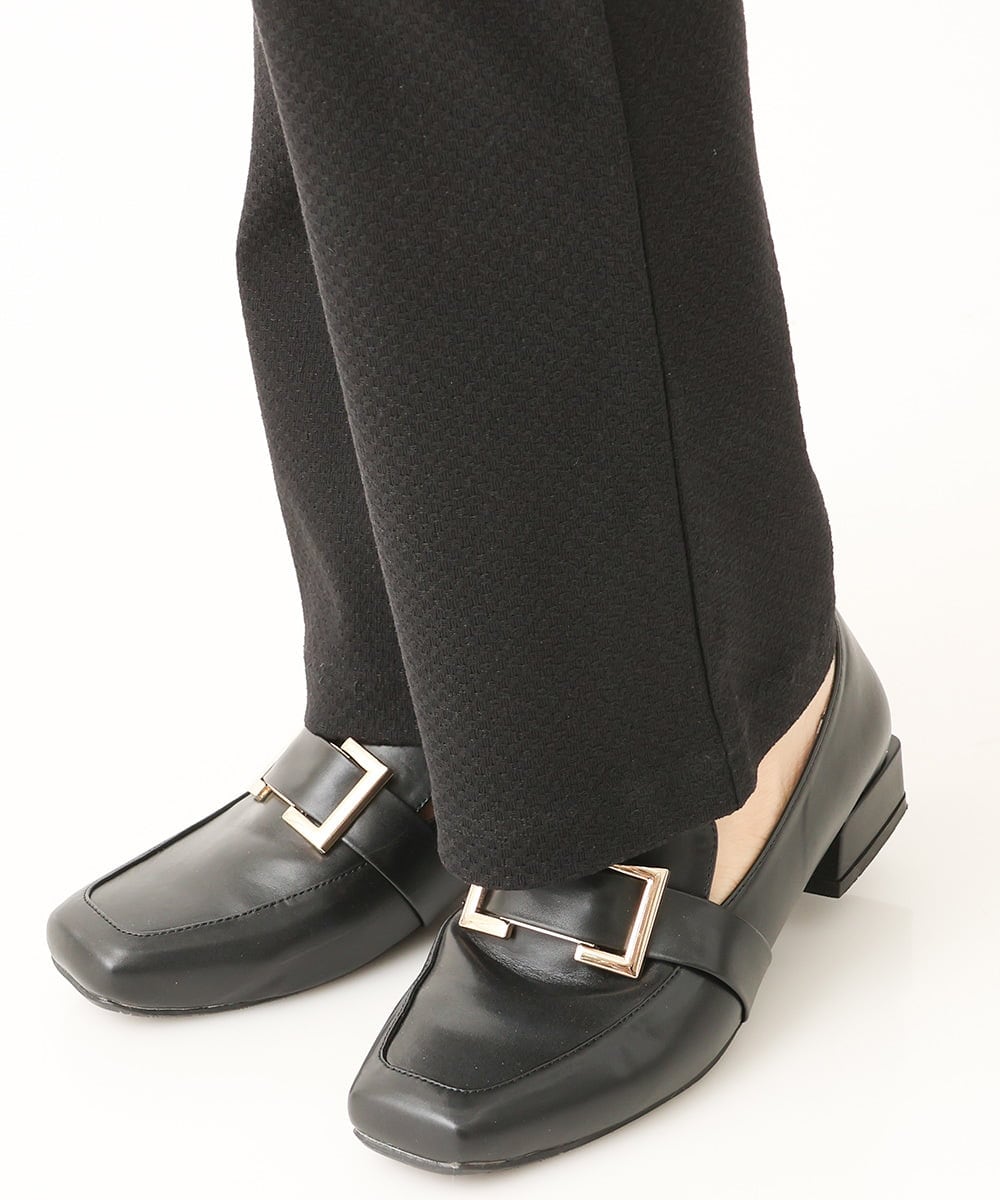 OLLLS10099 eur3(エウルキューブ) 【雑誌掲載】【大きいサイズ】ジャカードストレートパンツ ブラック(94)
