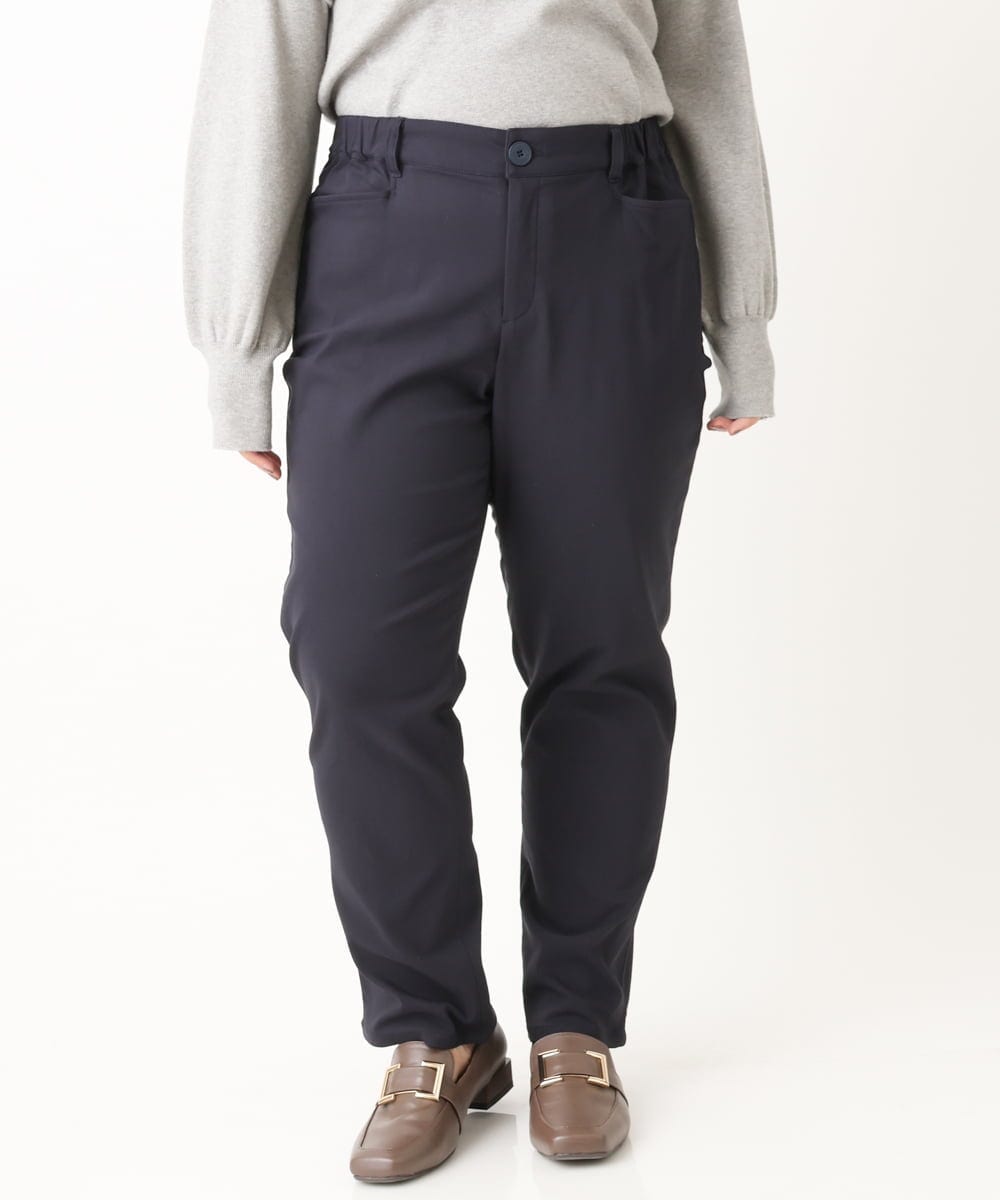 OLLLS13089 eur3(エウルキューブ) 【大きいサイズ】さらさらストレッチ裏起毛ストレートパンツ ネイビー(57)