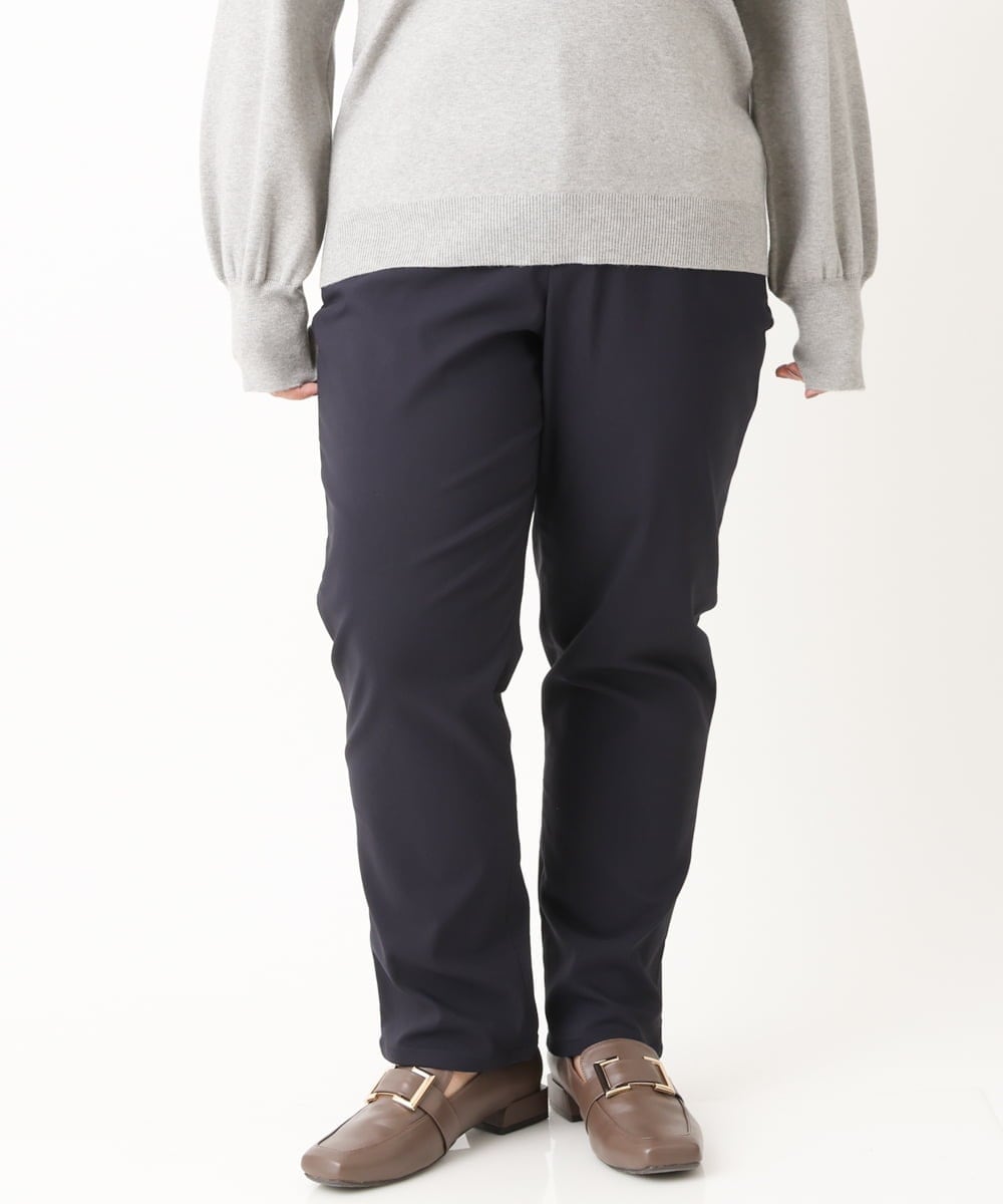 OLLLS13089 eur3(エウルキューブ) 【大きいサイズ】さらさらストレッチ裏起毛ストレートパンツ ネイビー(57)