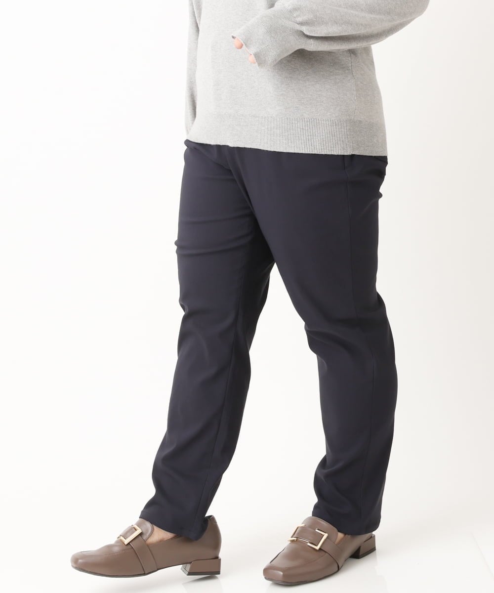 OLLLS13089 eur3(エウルキューブ) 【大きいサイズ】さらさらストレッチ裏起毛ストレートパンツ ネイビー(57)