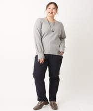 OLLLS13089 eur3(エウルキューブ) 【大きいサイズ】さらさらストレッチ裏起毛ストレートパンツ ネイビー(57)