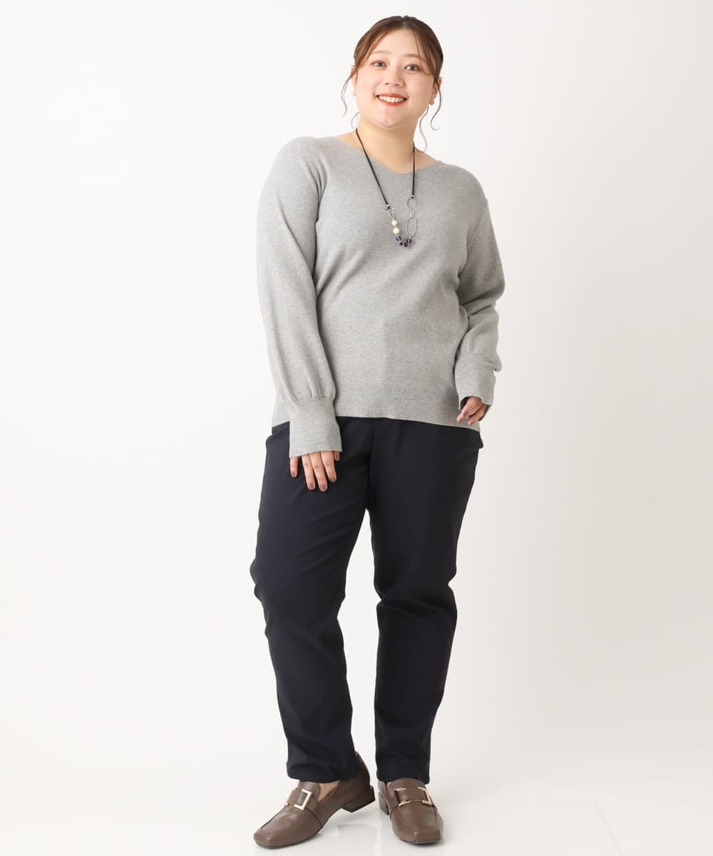 OLLLS13089 eur3(エウルキューブ) 【大きいサイズ】さらさらストレッチ裏起毛ストレートパンツ ネイビー(57)