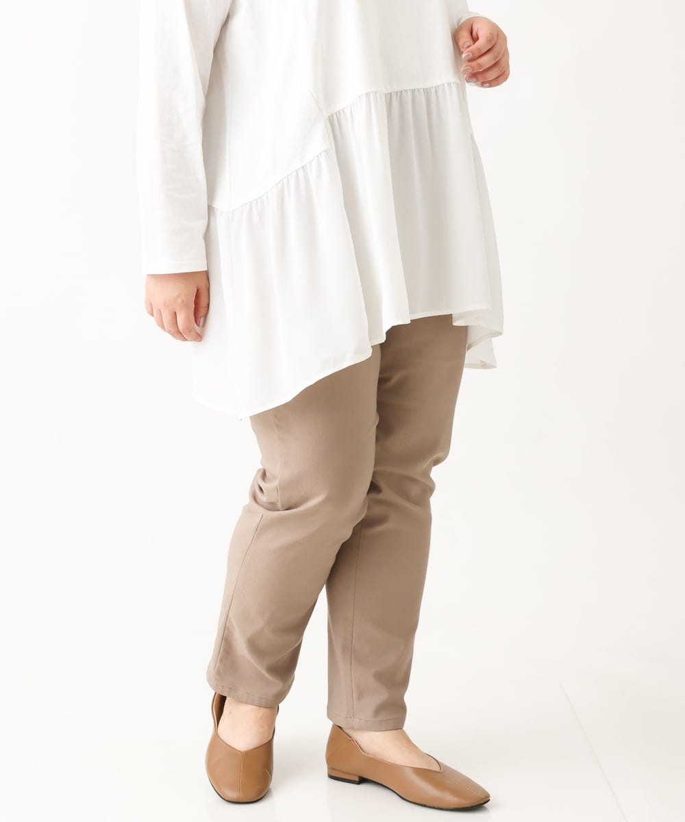 OLLLS13089 eur3(エウルキューブ) 【大きいサイズ】さらさらストレッチ裏起毛ストレートパンツ モカ(84)