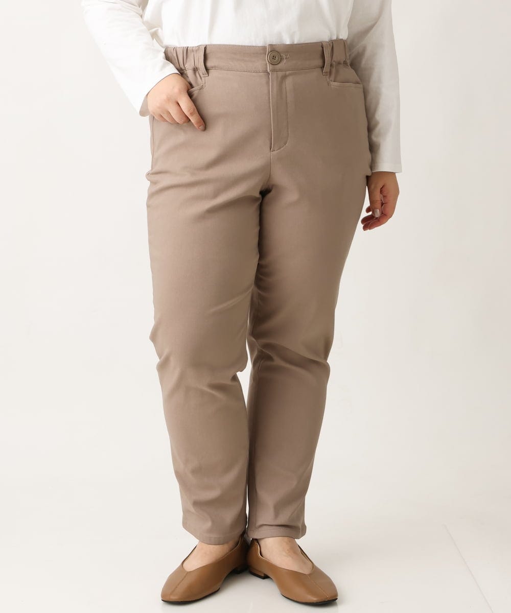 OLLLS13089 eur3(エウルキューブ) 【大きいサイズ】さらさらストレッチ裏起毛ストレートパンツ モカ(84)