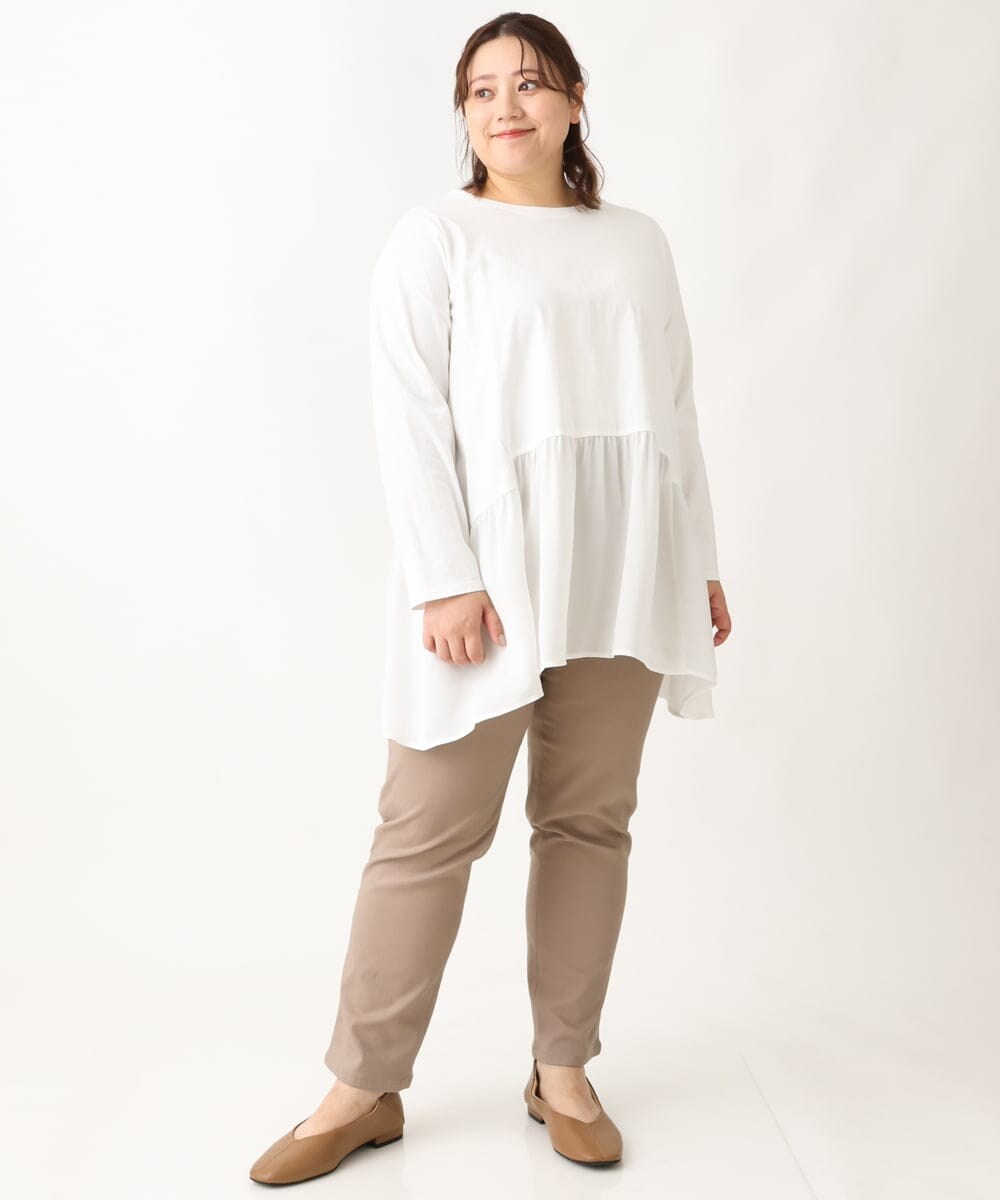 OLLLS13089 eur3(エウルキューブ) 【大きいサイズ】さらさらストレッチ裏起毛ストレートパンツ モカ(84)
