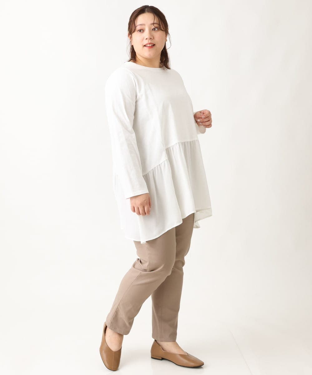 OLLLS13089 eur3(エウルキューブ) 【大きいサイズ】さらさらストレッチ裏起毛ストレートパンツ モカ(84)