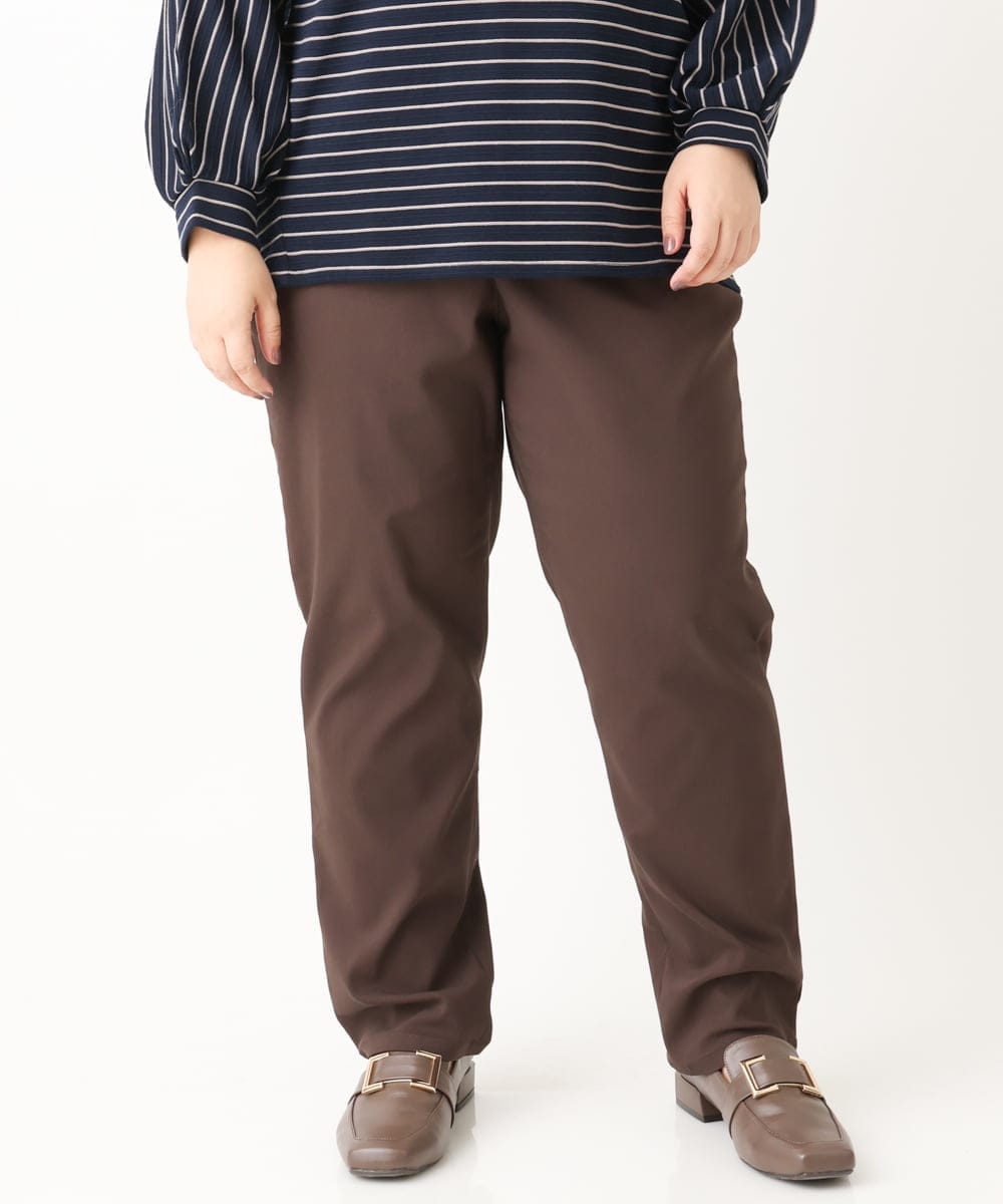 OLLLS13089 eur3(エウルキューブ) 【大きいサイズ】さらさらストレッチ裏起毛ストレートパンツ ダークブラウン(87)
