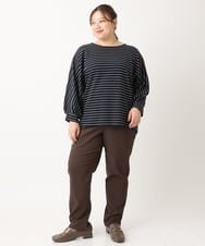 OLLLS13089 eur3(エウルキューブ) 【大きいサイズ】さらさらストレッチ裏起毛ストレートパンツ ダークブラウン(87)