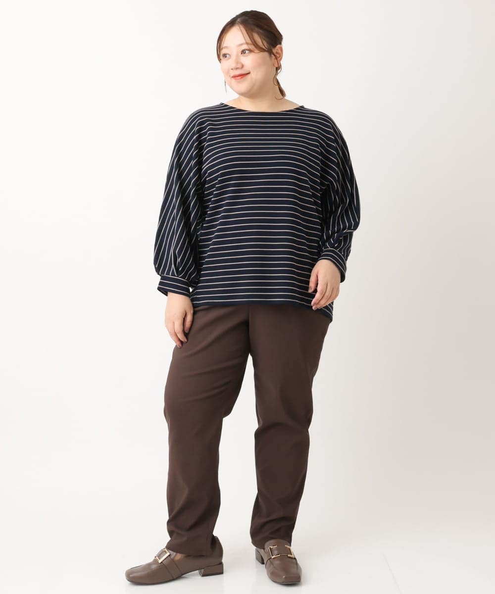 OLLLS13089 eur3(エウルキューブ) 【大きいサイズ】さらさらストレッチ裏起毛ストレートパンツ ダークブラウン(87)