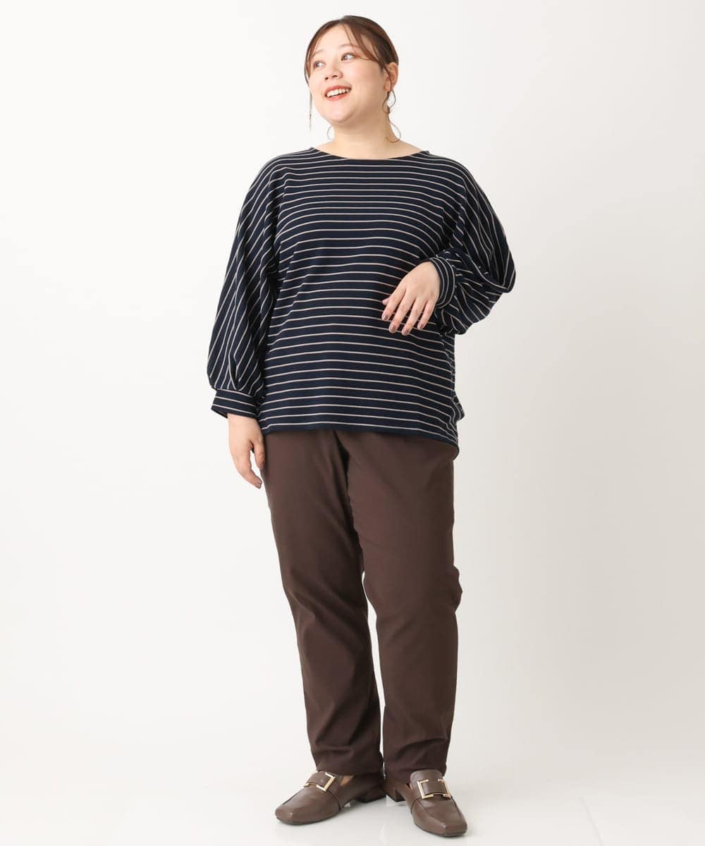 OLLLS13089 eur3(エウルキューブ) 【大きいサイズ】さらさらストレッチ裏起毛ストレートパンツ ダークブラウン(87)