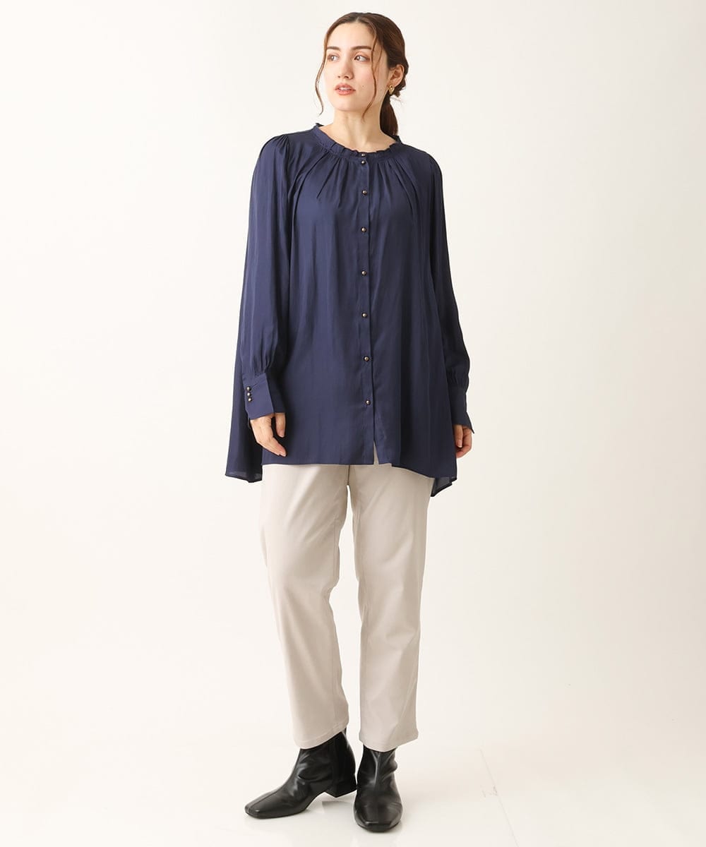 OLLLS13089 eur3(エウルキューブ) 【大きいサイズ】さらさらストレッチ裏起毛ストレートパンツ ライトグレー(91)