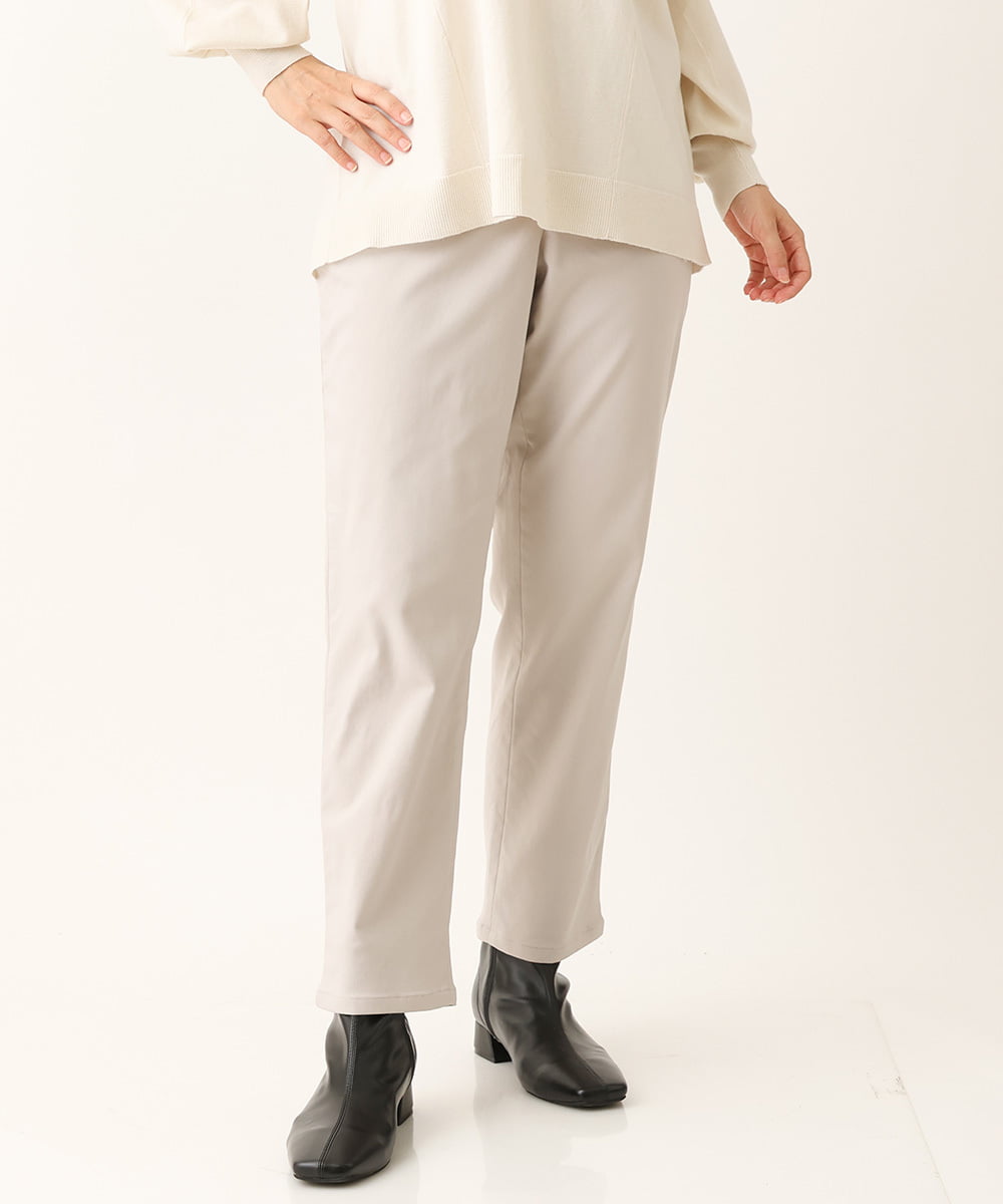 OLLLS13089 eur3(エウルキューブ) 【大きいサイズ】さらさらストレッチ裏起毛ストレートパンツ ライトグレー(91)