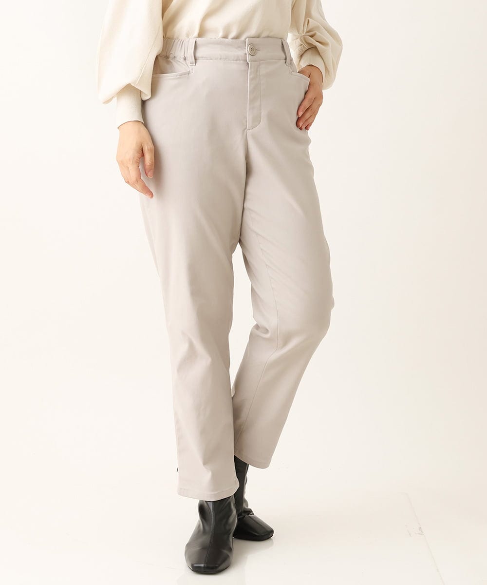 OLLLS13089 eur3(エウルキューブ) 【大きいサイズ】さらさらストレッチ裏起毛ストレートパンツ ライトグレー(91)