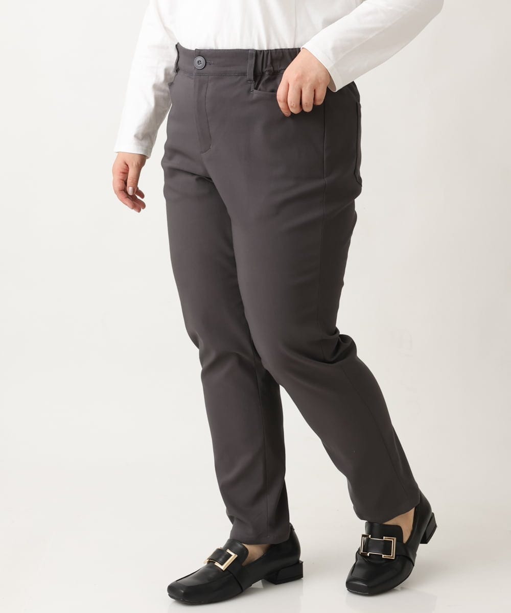 OLLLS13089 eur3(エウルキューブ) 【大きいサイズ】さらさらストレッチ裏起毛ストレートパンツ ダークグレー(93)