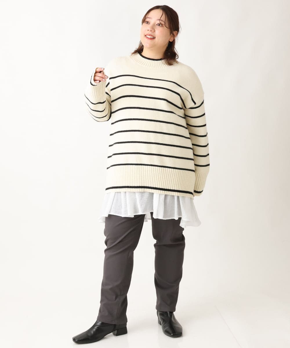 OLLLS13089 eur3(エウルキューブ) 【大きいサイズ】さらさらストレッチ裏起毛ストレートパンツ ダークグレー(93)