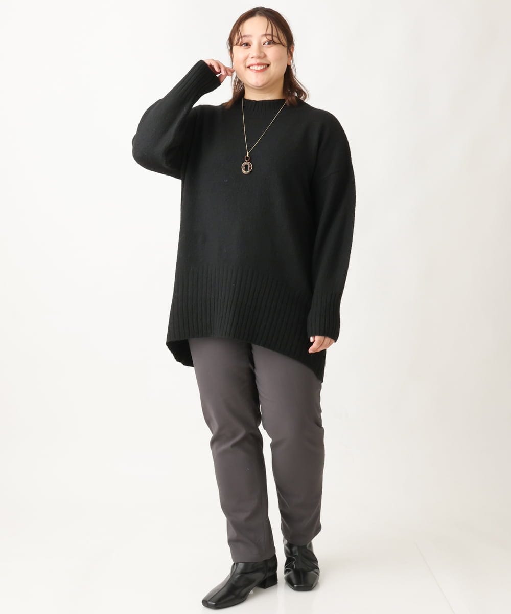 OLLLS13089 eur3(エウルキューブ) 【大きいサイズ】さらさらストレッチ裏起毛ストレートパンツ ダークグレー(93)