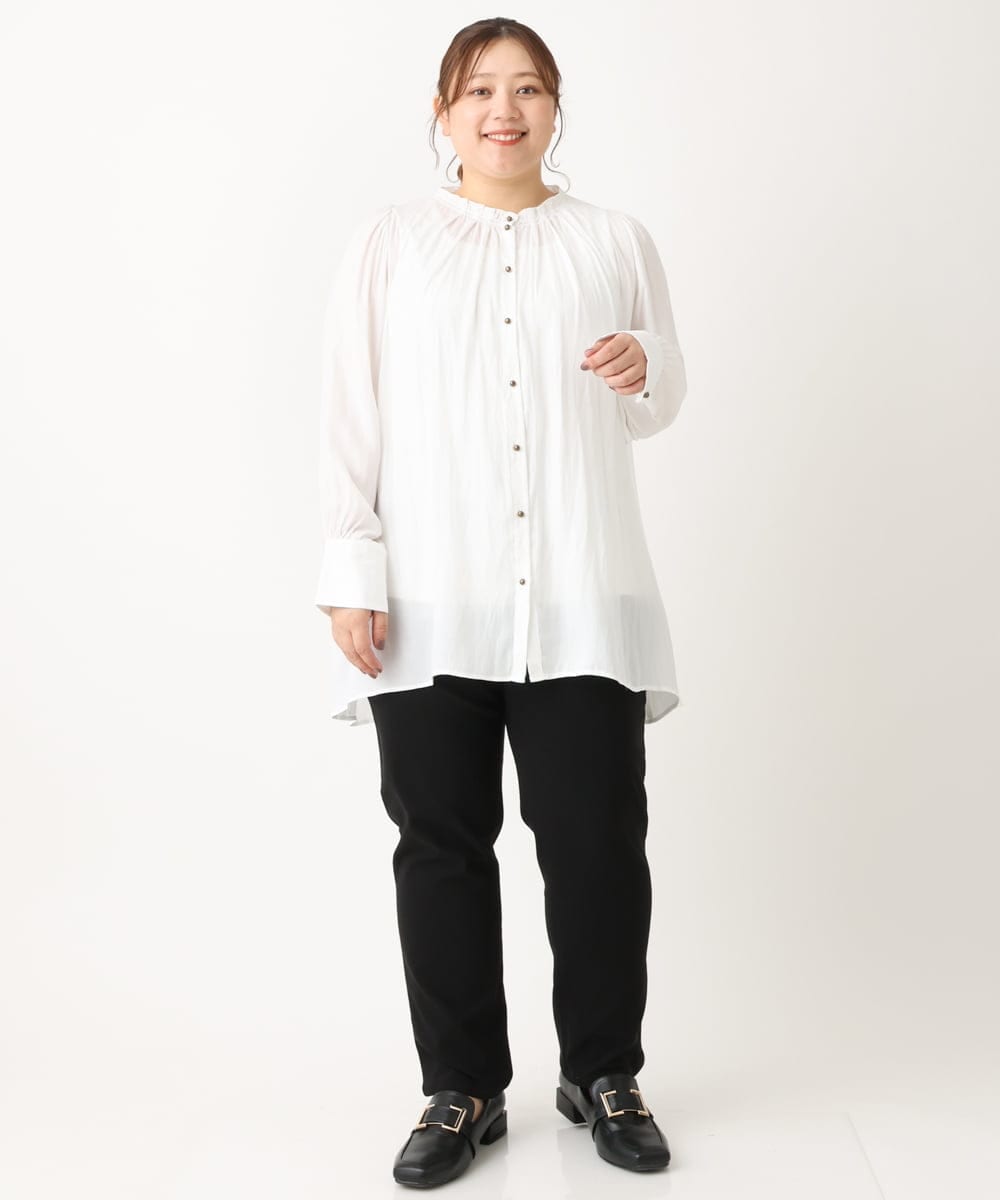 OLLLS13089 eur3(エウルキューブ) 【大きいサイズ】さらさらストレッチ裏起毛ストレートパンツ ブラック(94)