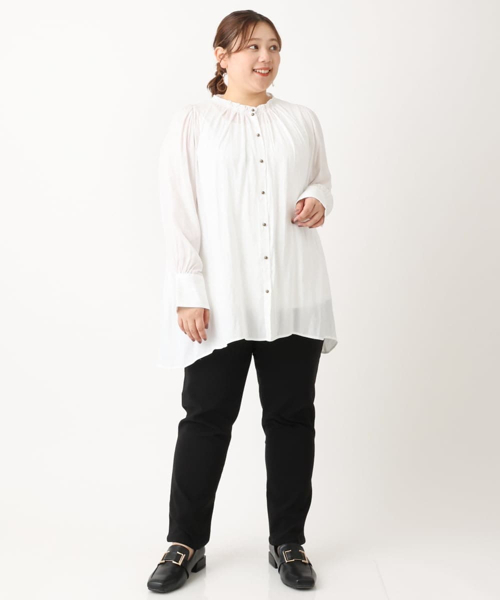 OLLLS13089 eur3(エウルキューブ) 【大きいサイズ】さらさらストレッチ裏起毛ストレートパンツ ブラック(94)