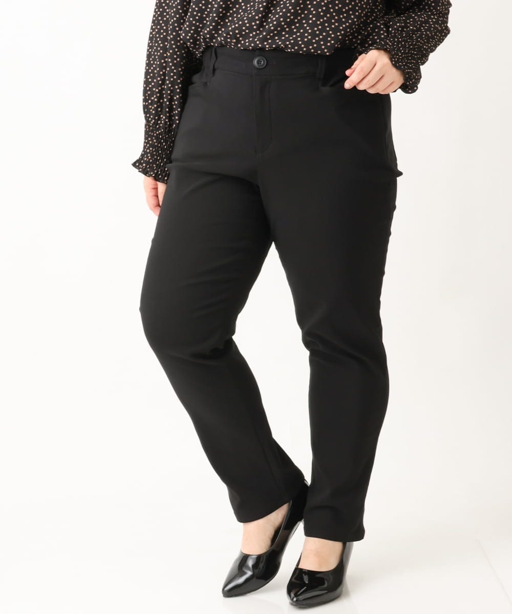OLLLS13089 eur3(エウルキューブ) 【大きいサイズ】さらさらストレッチ裏起毛ストレートパンツ ブラック(94)