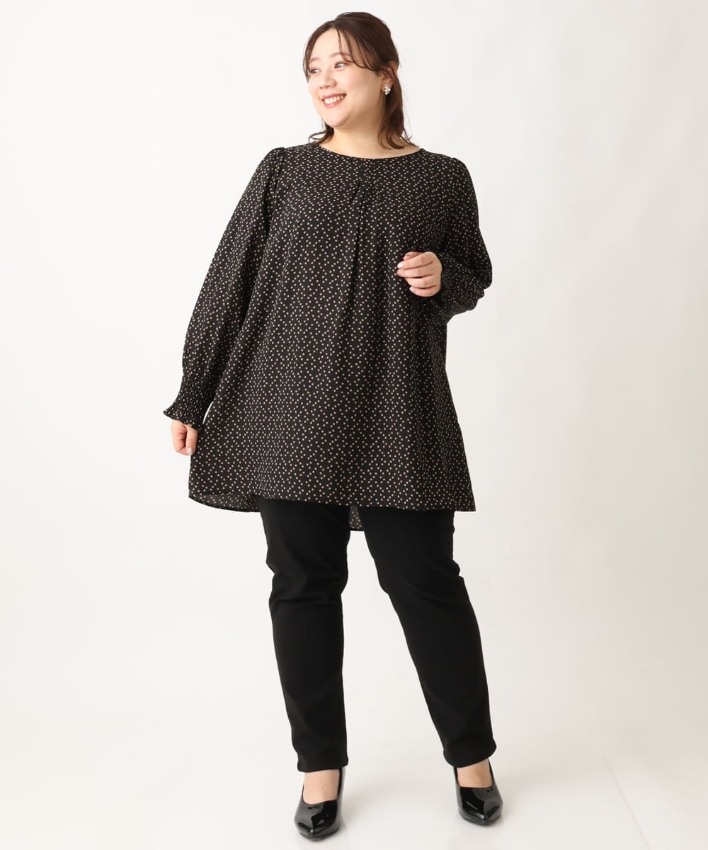 OLLLS13089 eur3(エウルキューブ) 【大きいサイズ】さらさらストレッチ裏起毛ストレートパンツ ブラック(94)