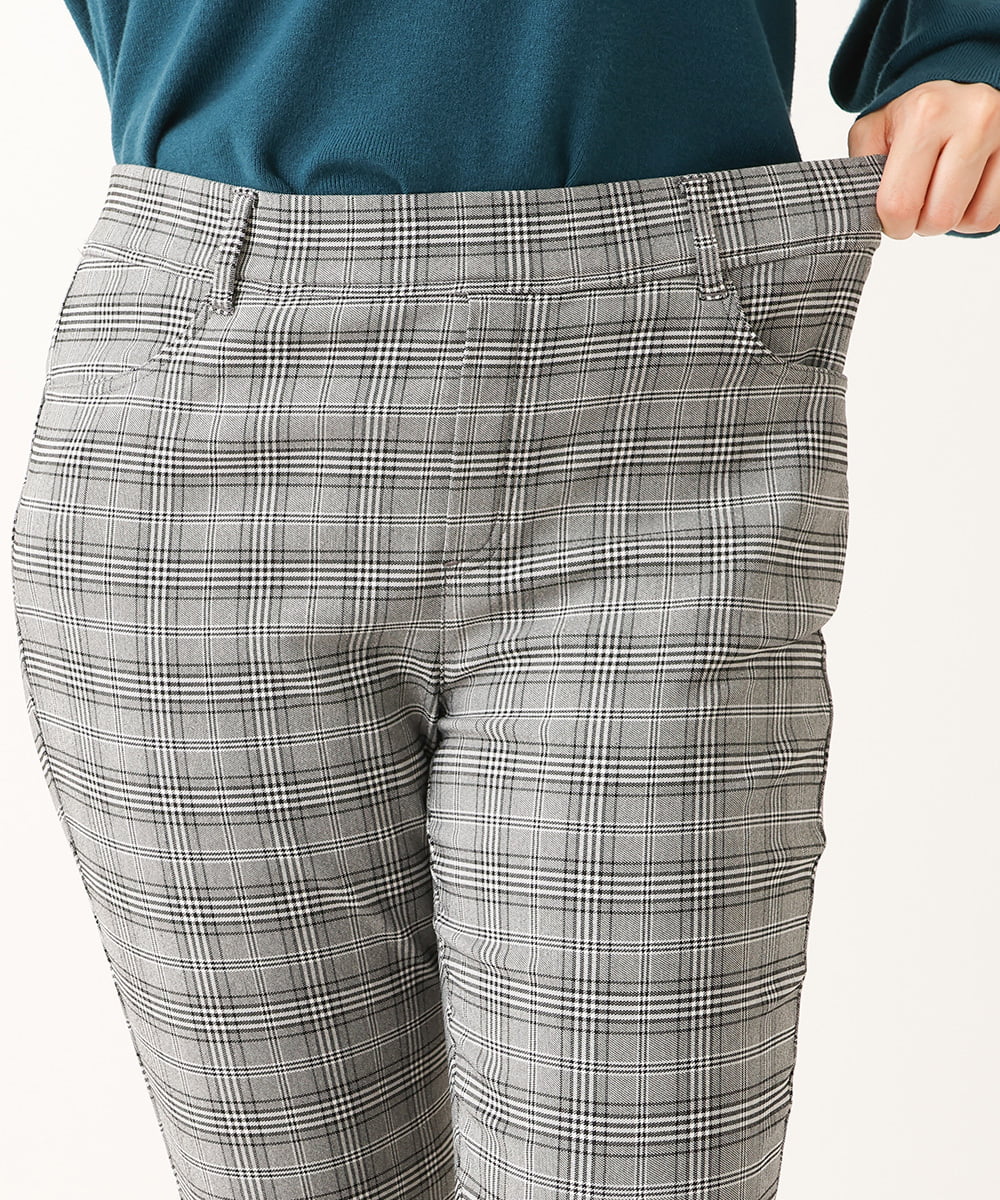 OLLLS31089 eur3(エウルキューブ) 【大きいサイズ/11号サイズあり】裏起毛ストレッチチェック柄パンツ グレー(92)