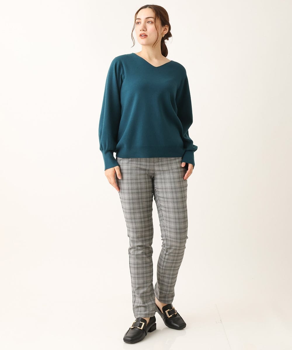 OLLLS31089 eur3(エウルキューブ) 【大きいサイズ/11号サイズあり】裏起毛ストレッチチェック柄パンツ グレー(92)
