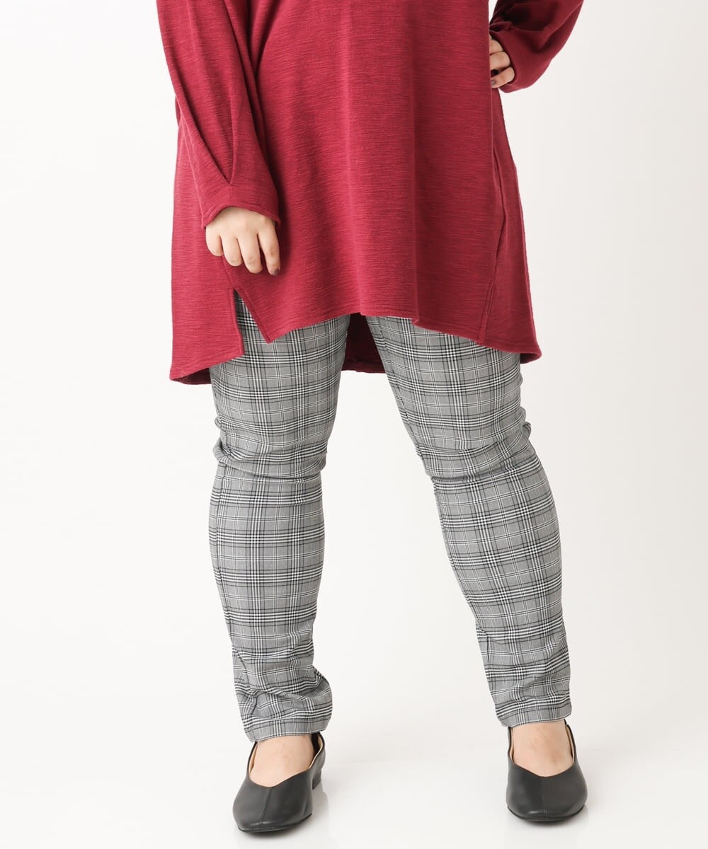 OLLLS31089 eur3(エウルキューブ) 【大きいサイズ/11号サイズあり】裏起毛ストレッチチェック柄パンツ グレー(92)