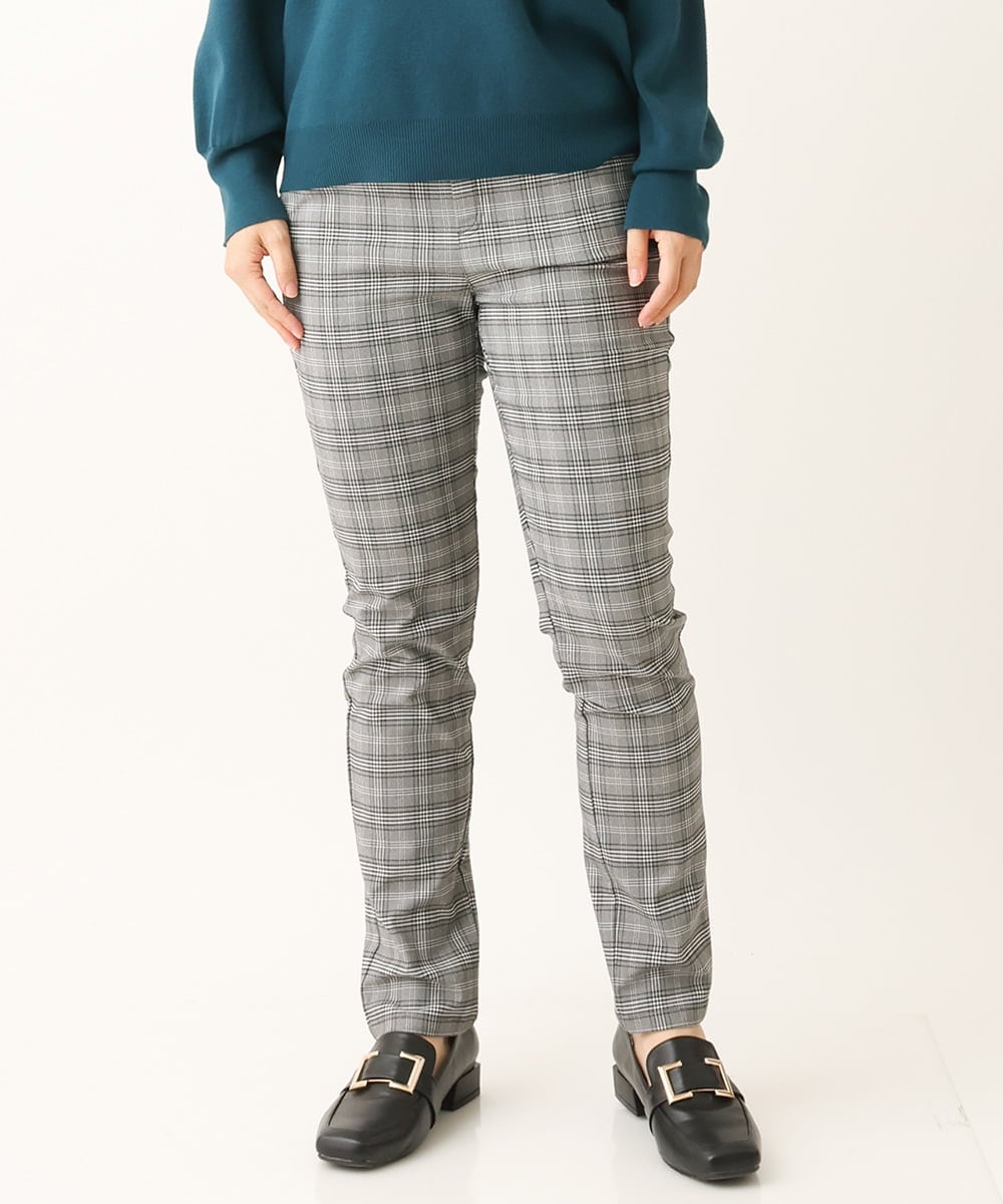 OLLLS31089 eur3(エウルキューブ) 【大きいサイズ/11号サイズあり】裏起毛ストレッチチェック柄パンツ グレー(92)