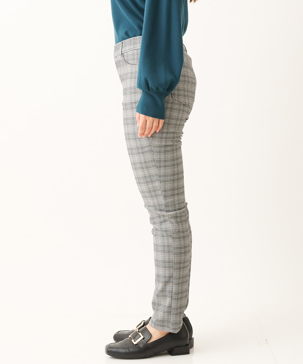 OLLLS31089 eur3(エウルキューブ) 【大きいサイズ/11号サイズあり】裏起毛ストレッチチェック柄パンツ グレー(92)