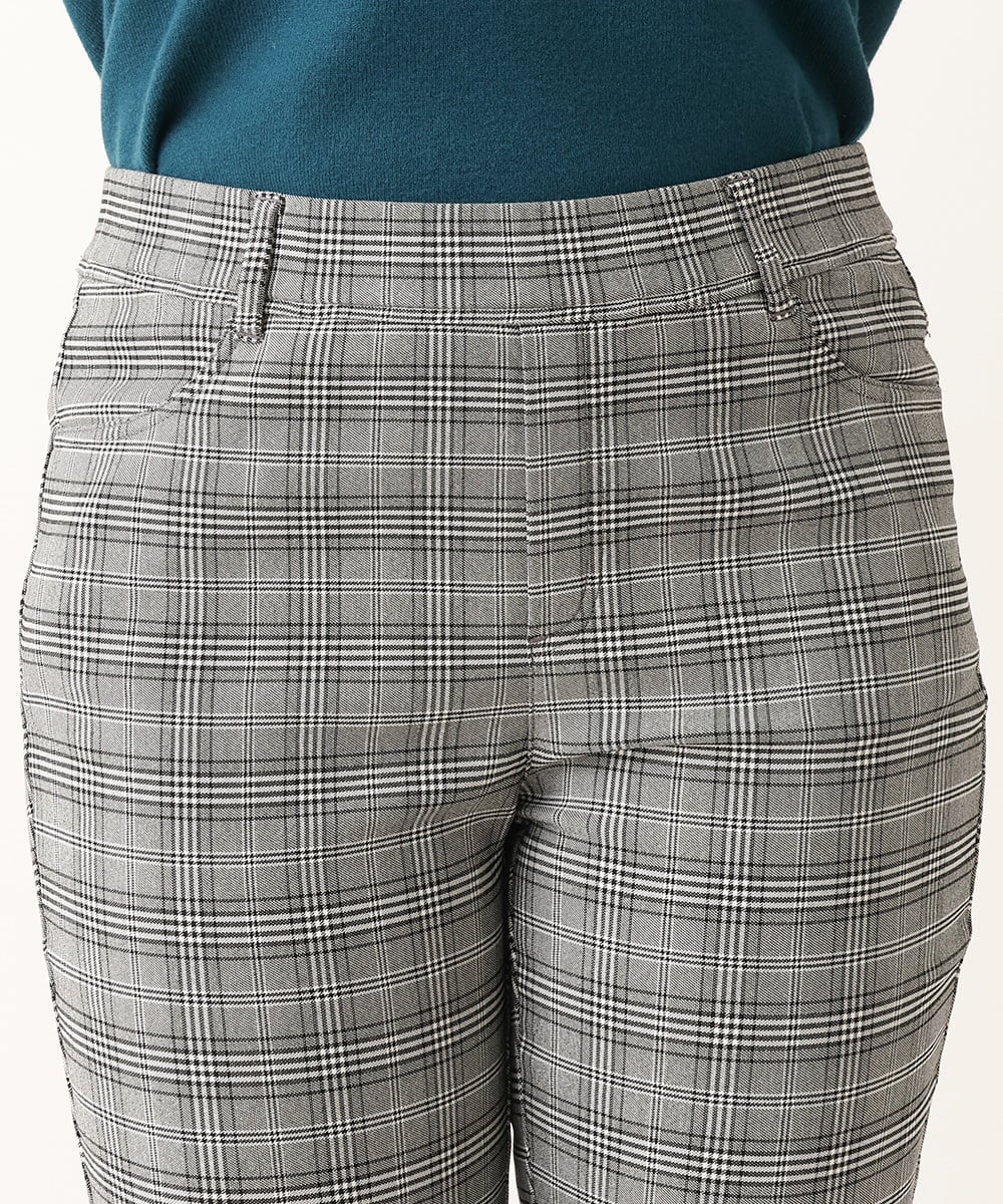 OLLLS31089 eur3(エウルキューブ) 【大きいサイズ/11号サイズあり】裏起毛ストレッチチェック柄パンツ グレー(92)