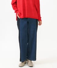 OLLLV07099 eur3(エウルキューブ) 【雑誌掲載】【大きいサイズ】ブロッキングデニムパンツ ブルー(55)