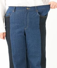 OLLLV07099 eur3(エウルキューブ) 【雑誌掲載】【大きいサイズ】ブロッキングデニムパンツ ブルー(55)