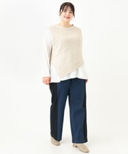 OLLLV07099 eur3(エウルキューブ) 【雑誌掲載】【大きいサイズ】ブロッキングデニムパンツ ブルー(55)
