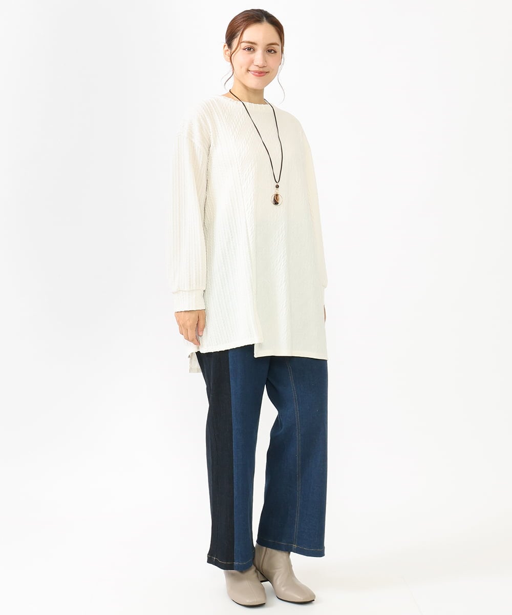 OLLLV07099 eur3(エウルキューブ) 【雑誌掲載】【大きいサイズ】ブロッキングデニムパンツ ブルー(55)