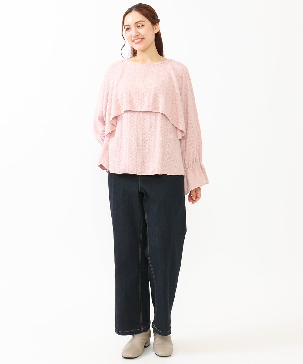 OLLLV07099 eur3(エウルキューブ) 【雑誌掲載】【大きいサイズ】ブロッキングデニムパンツ ネイビー(57)