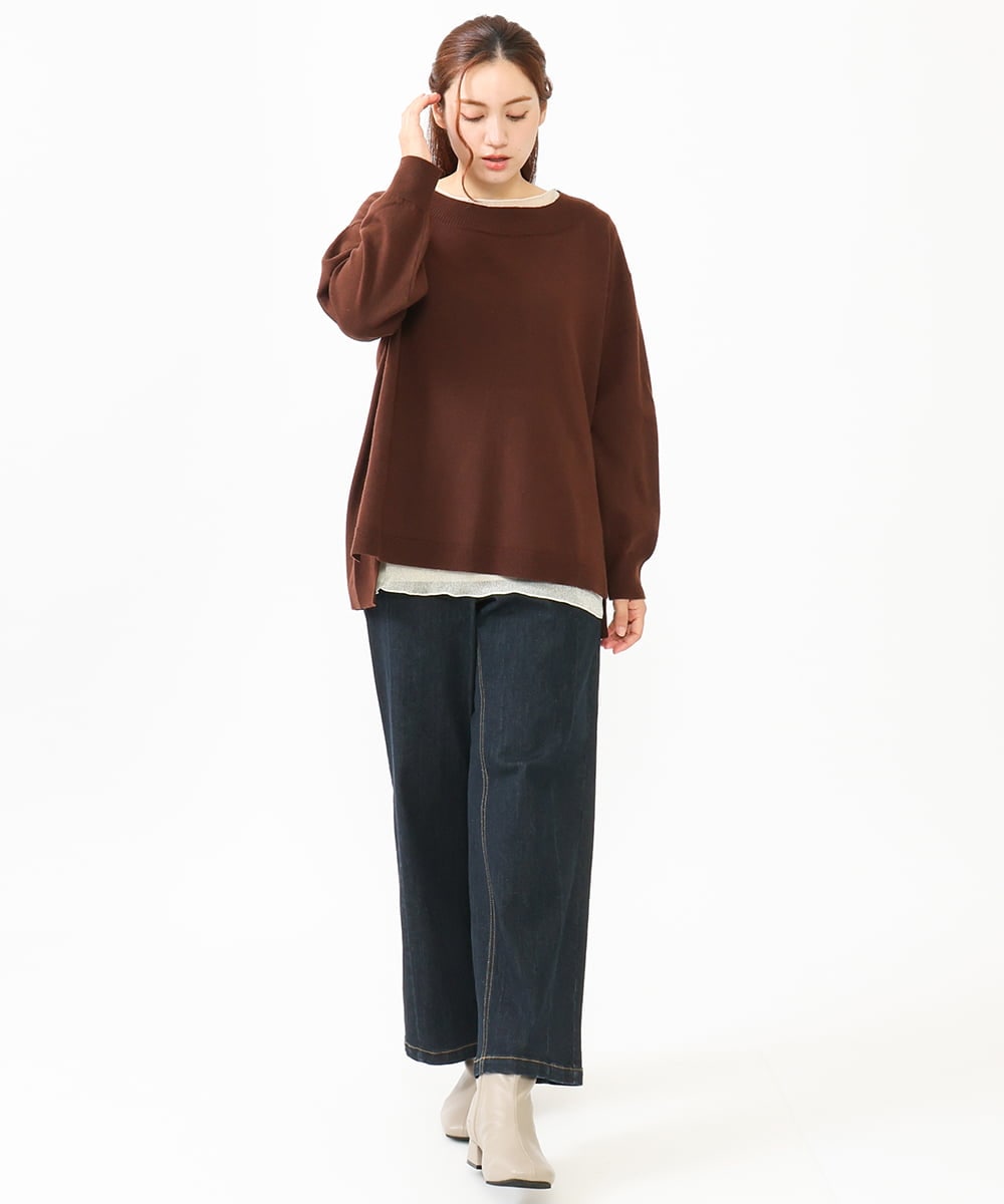 OLLLV07099 eur3(エウルキューブ) 【雑誌掲載】【大きいサイズ】ブロッキングデニムパンツ ネイビー(57)