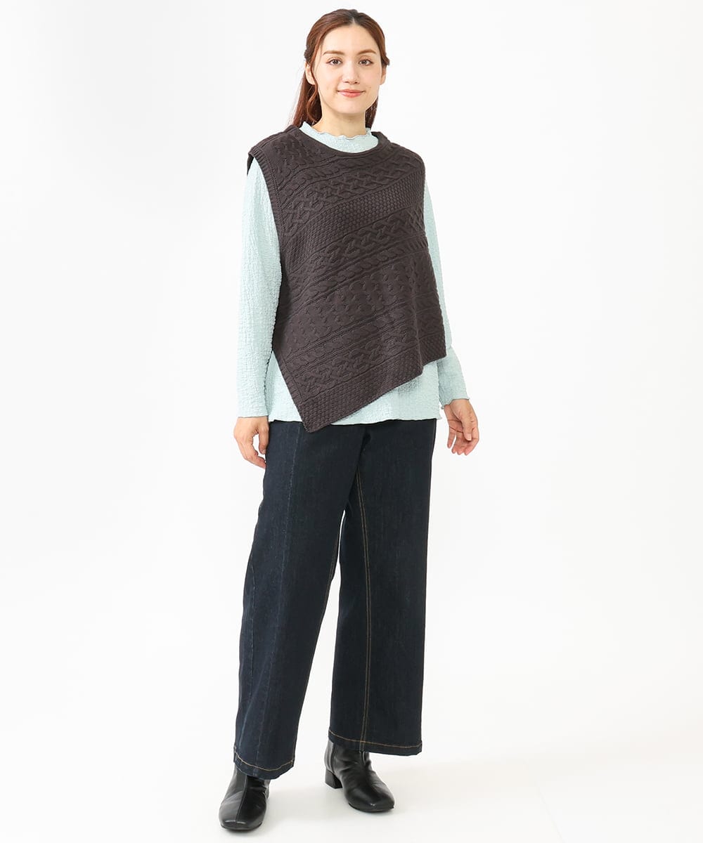 OLLLV07099 eur3(エウルキューブ) 【雑誌掲載】【大きいサイズ】ブロッキングデニムパンツ ネイビー(57)