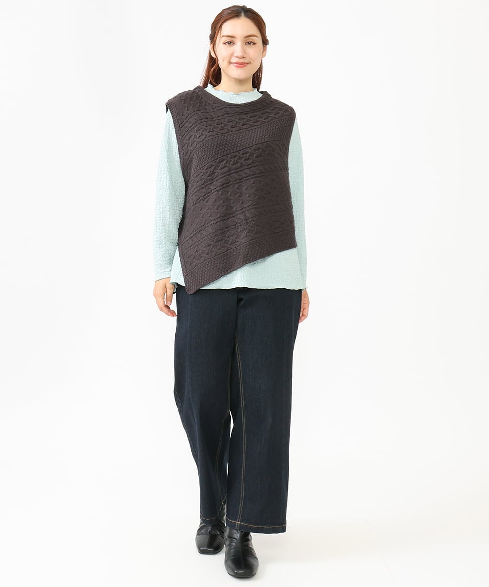OLLLV07099 eur3(エウルキューブ) 【雑誌掲載】【大きいサイズ】ブロッキングデニムパンツ ネイビー(57)