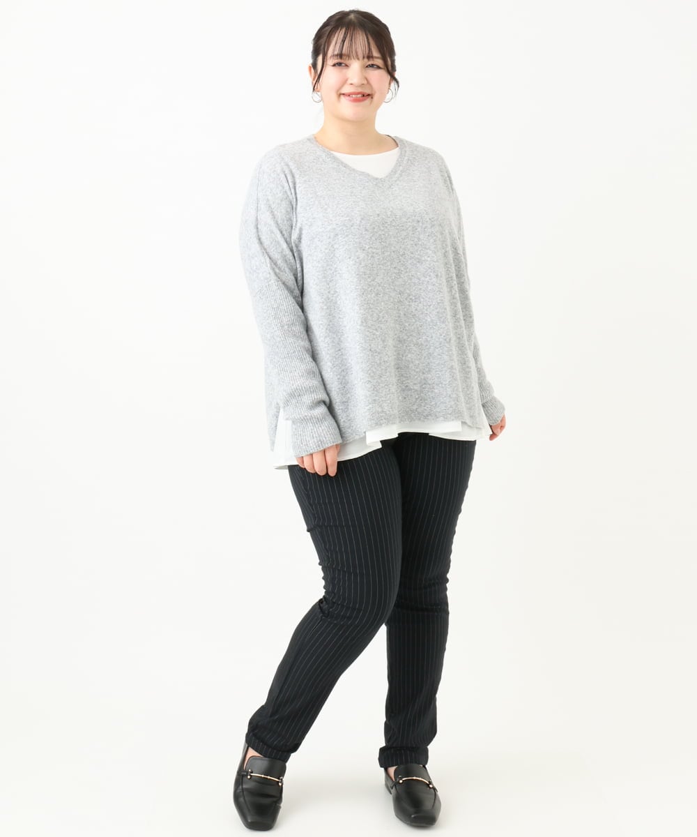 OLLLV13089 eur3(エウルキューブ) 【大きいサイズ】ストレッチスリム裏起毛パンツ ネイビー(57)