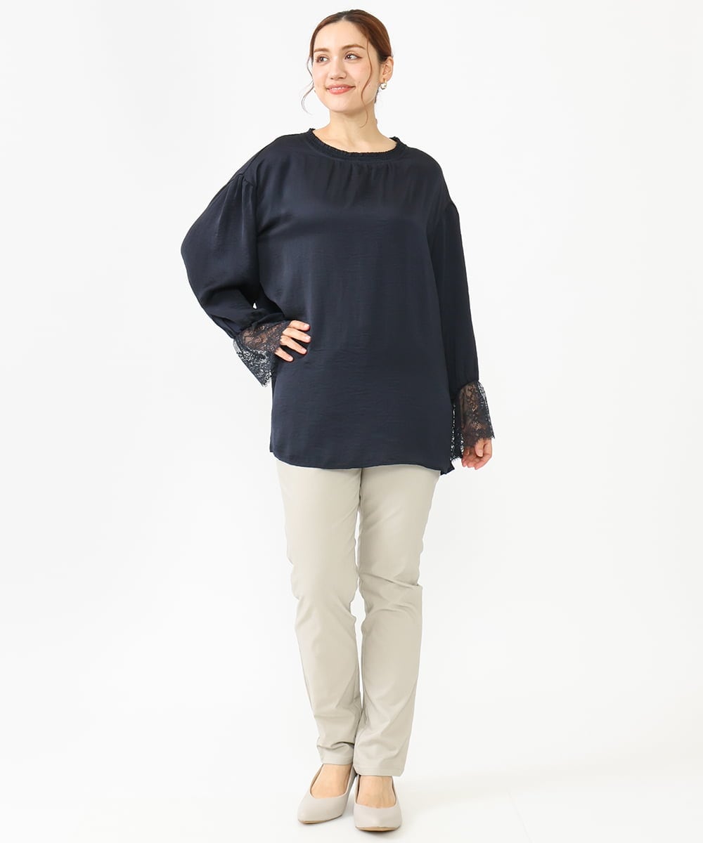 OLLLV13089 eur3(エウルキューブ) 【大きいサイズ】ストレッチスリム裏起毛パンツ グレージュ(89)